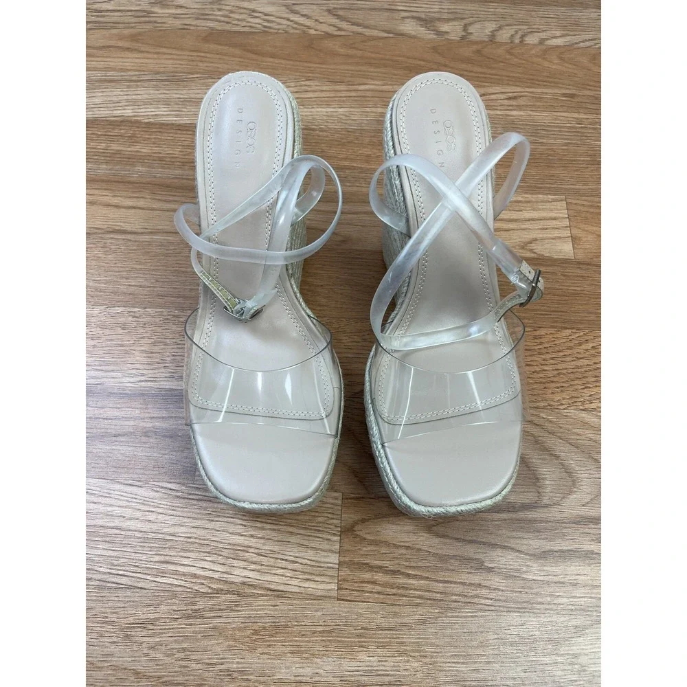 ASOS DESIGN Wide Fit Tasha Espadrille Wedges Sandals in Clear Womens 10 WIDE NEW